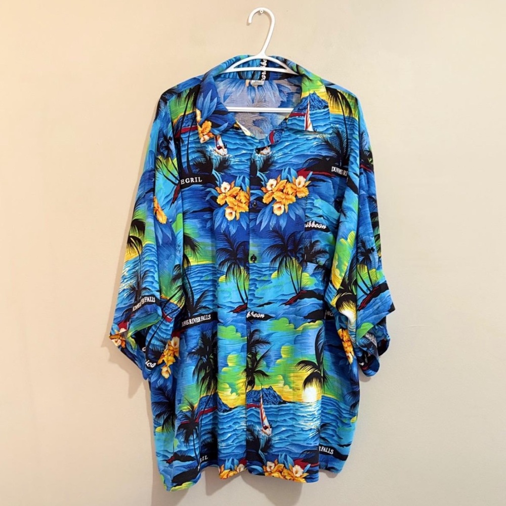 Jamaican Tropical Palm Tree Print Button-Up Beach Shirt – Plus Size 3X GUC - Picture 2 of 8